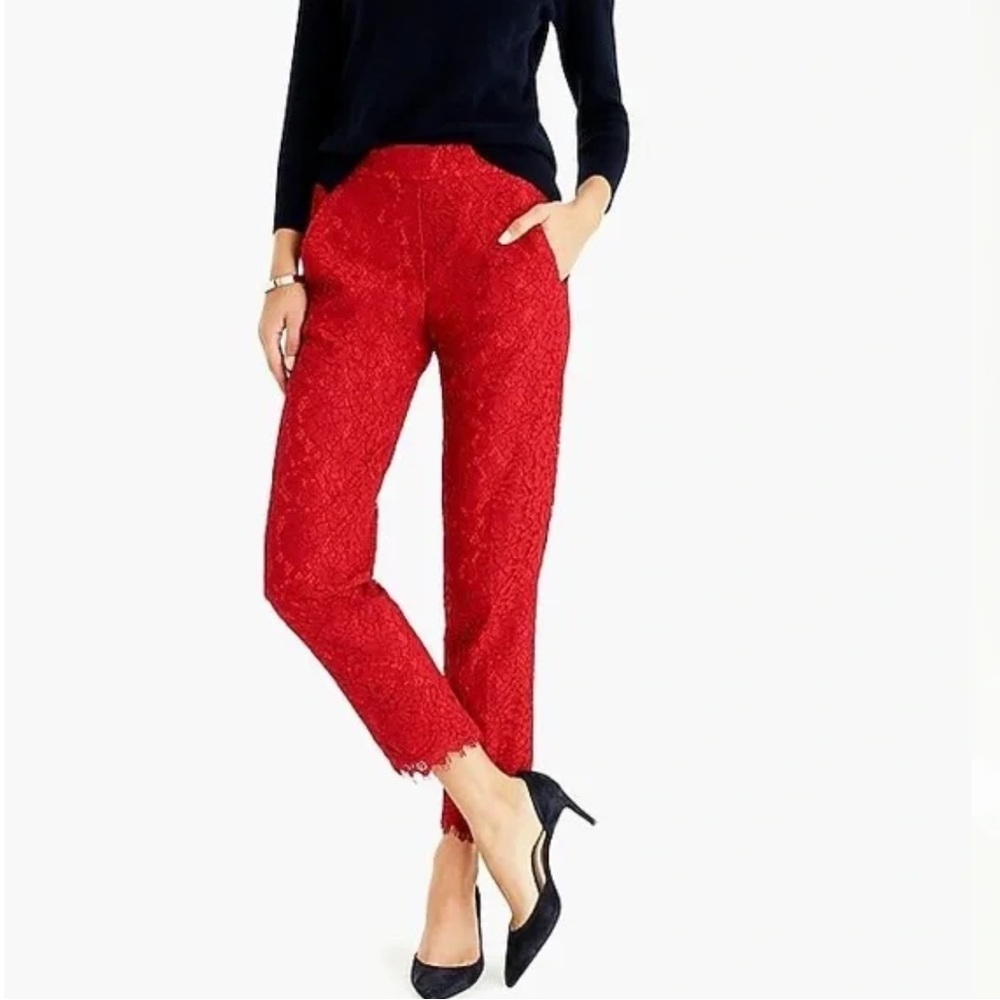 J. Crew Vibrant Red Lace Pants Easy pant in lace size 2